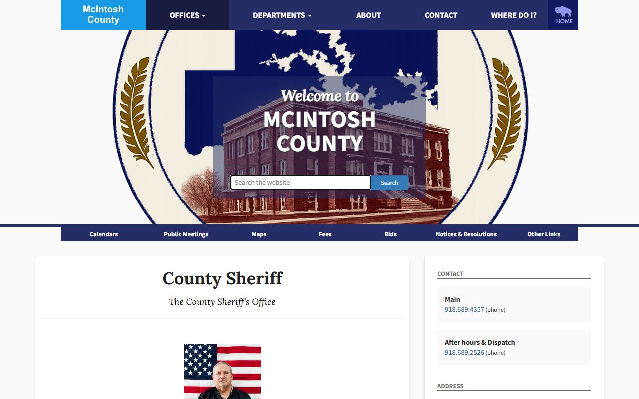 McIntosh County sheriff page for jail inmate population records