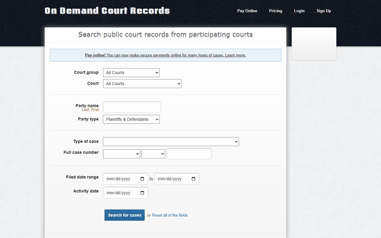 ODCR search form for McIntosh County court records after jail arrest
